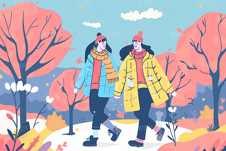 扁平风旅游山野彩色插画