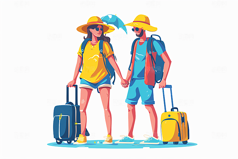扁平风旅游简约自由行插画