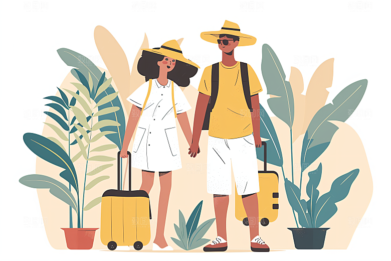 扁平风旅游简约自由行插画