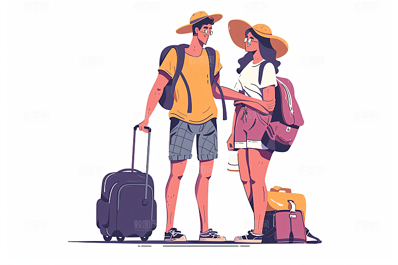 扁平风旅游氛围感清新插画
