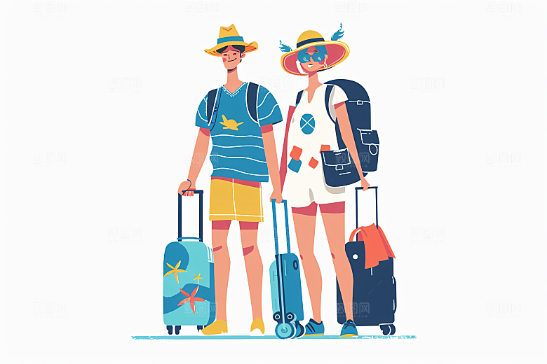 扁平风旅游清新手绘插画