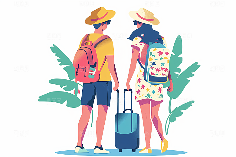 扁平风旅游露营氛围感插画