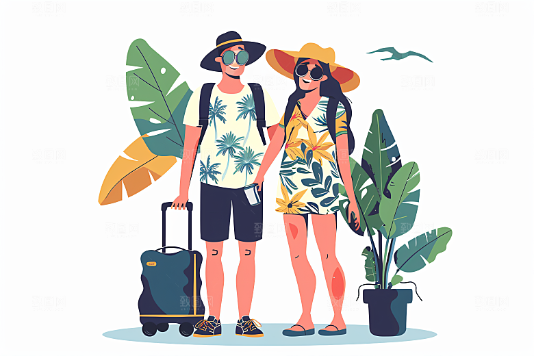 扁平风旅游自然旅行插画