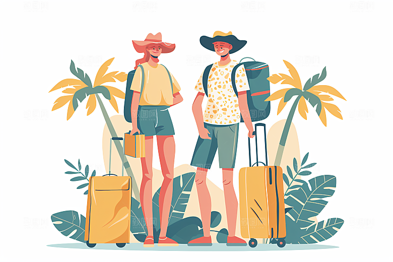 扁平风旅游户外清新插画