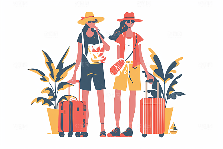 扁平风旅游山野彩色插画