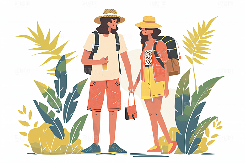 扁平风旅游露营旅行插画