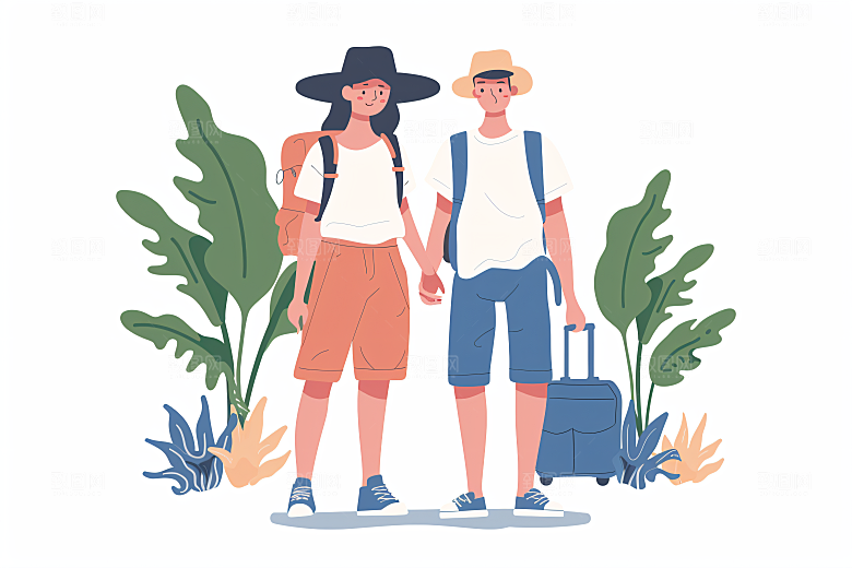 扁平风旅游简约手绘插画