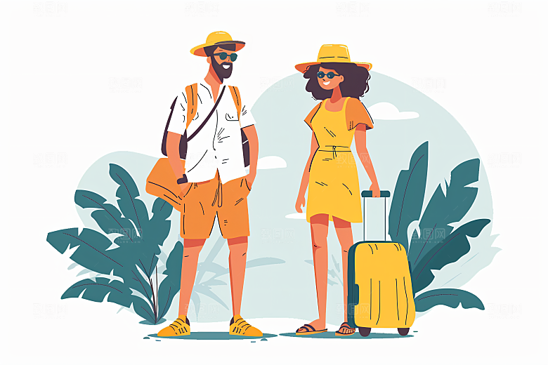 扁平风旅游休闲旅行插画