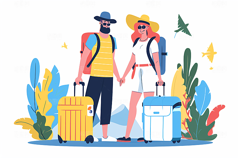 扁平风旅游彩色户外插画