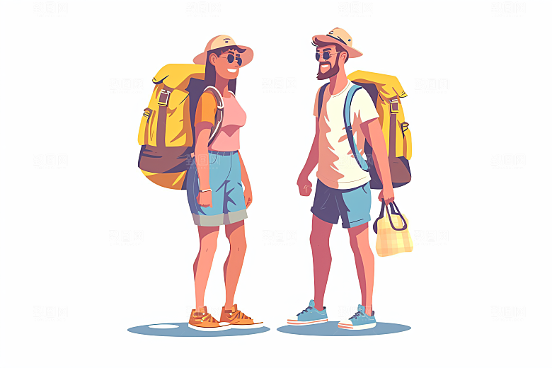 扁平风旅游山野氛围感插画