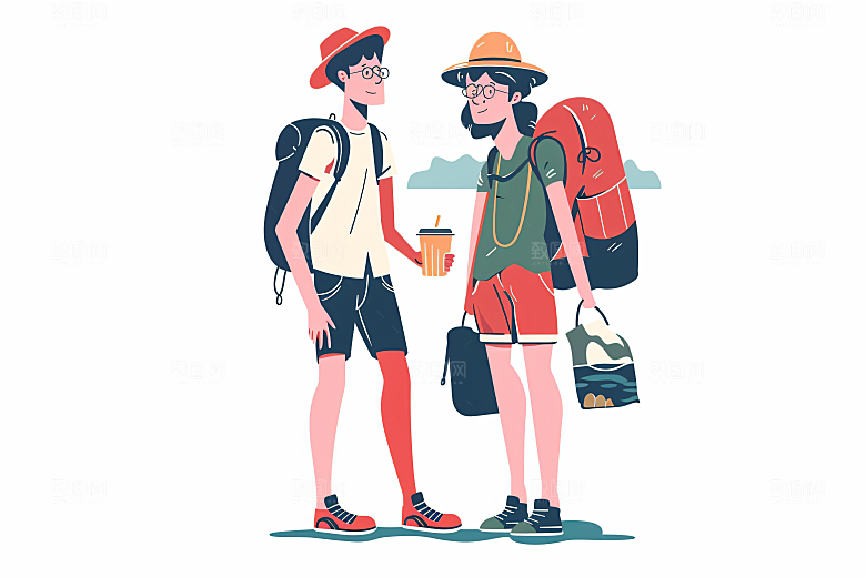 扁平风旅游休闲露营插画