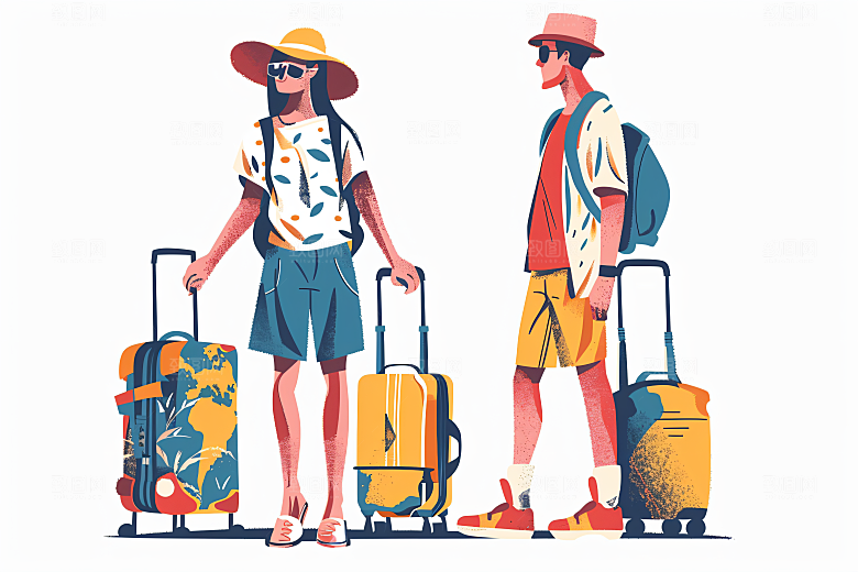 扁平风旅游彩色氛围感插画