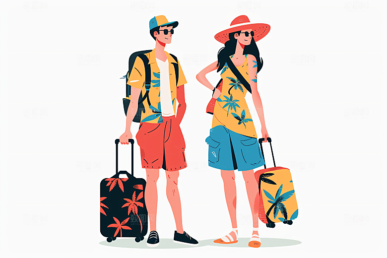 扁平风旅游山野自由行插画
