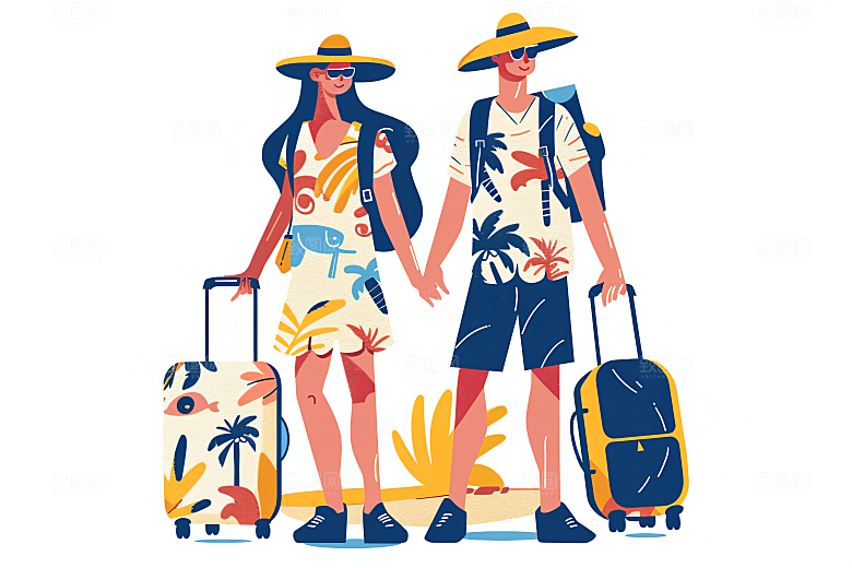 扁平风旅游露营旅行插画
