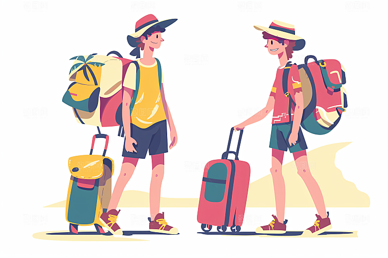扁平风旅游简约踏青插画