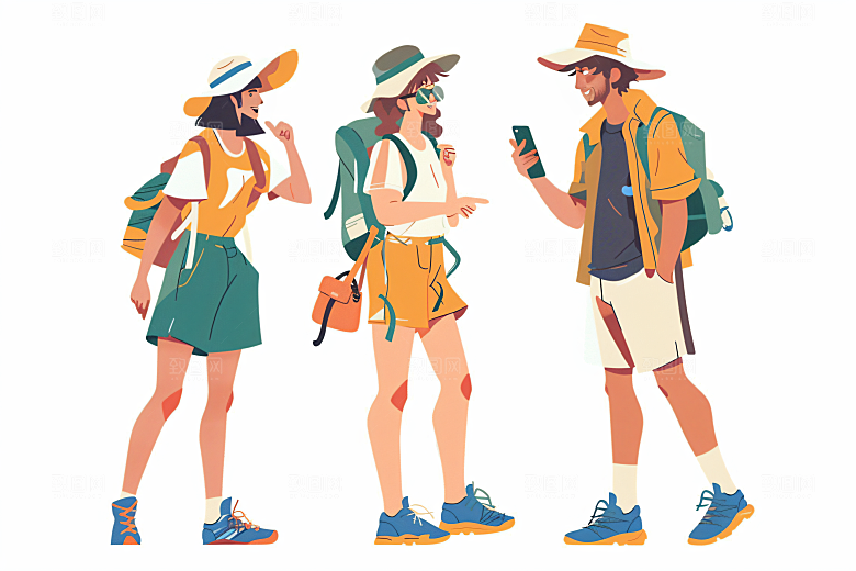 扁平风旅游徒步手绘插画