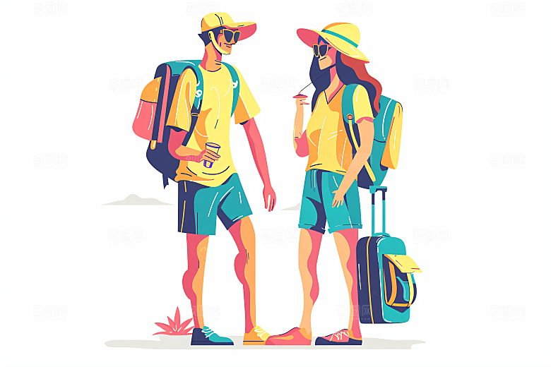 扁平风旅游清新自然插画