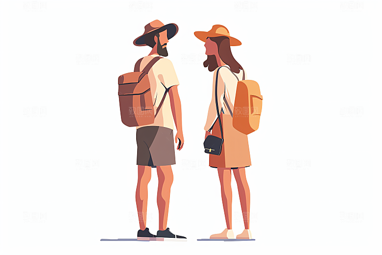 扁平风旅游踏青旅行插画