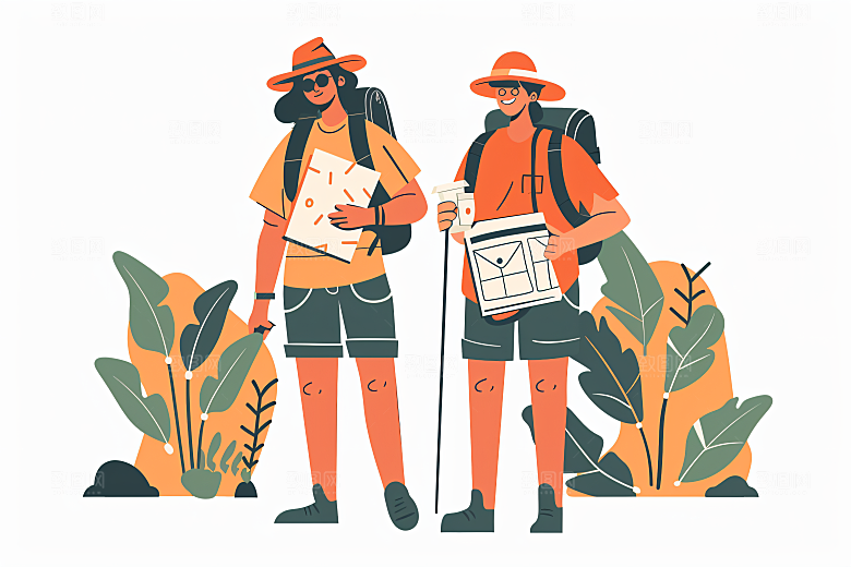 扁平风旅游踏青清新插画