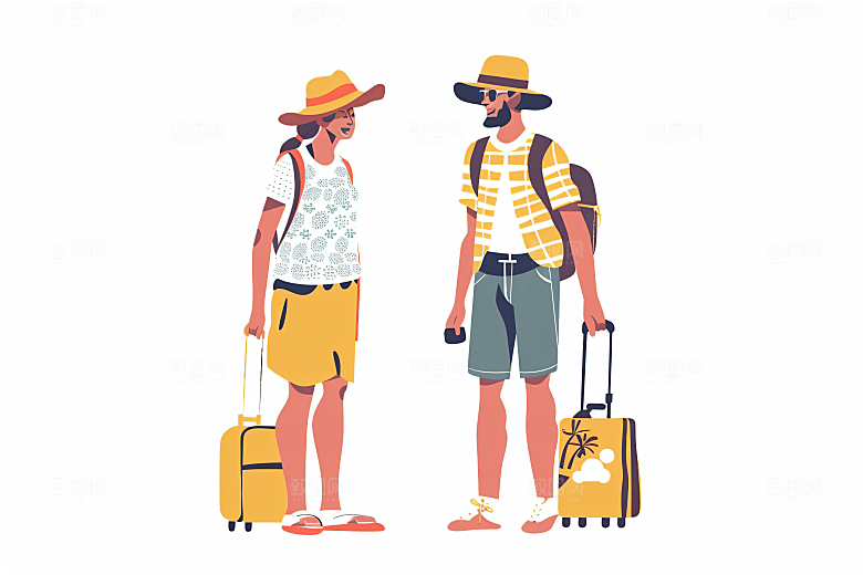 扁平风旅游休闲自由行插画