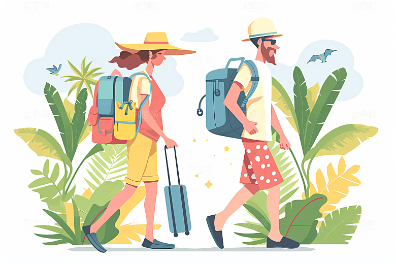 扁平风旅游简约露营插画