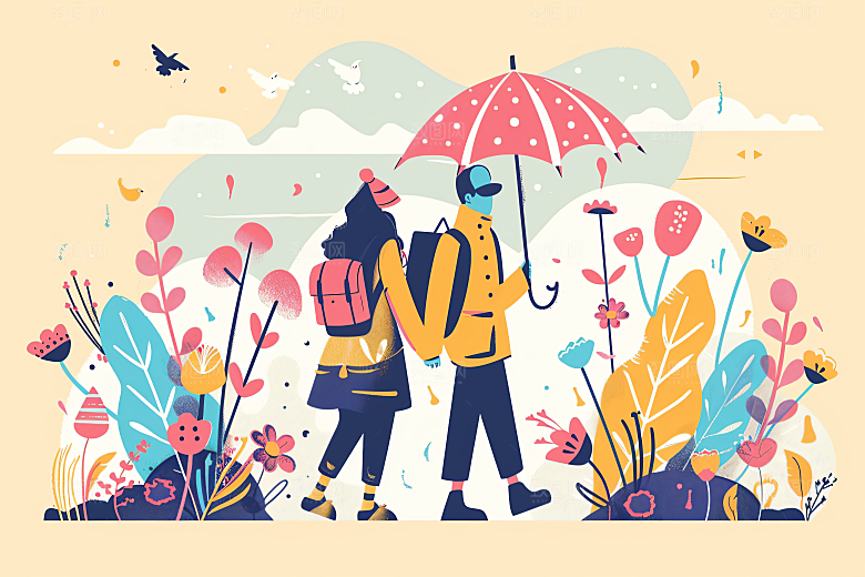 扁平风旅游休闲自然插画