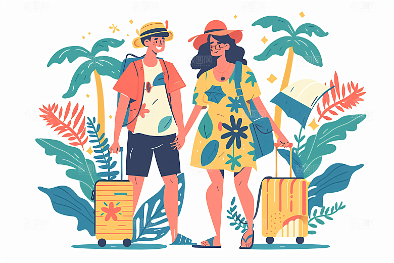 扁平风旅游徒步旅行插画