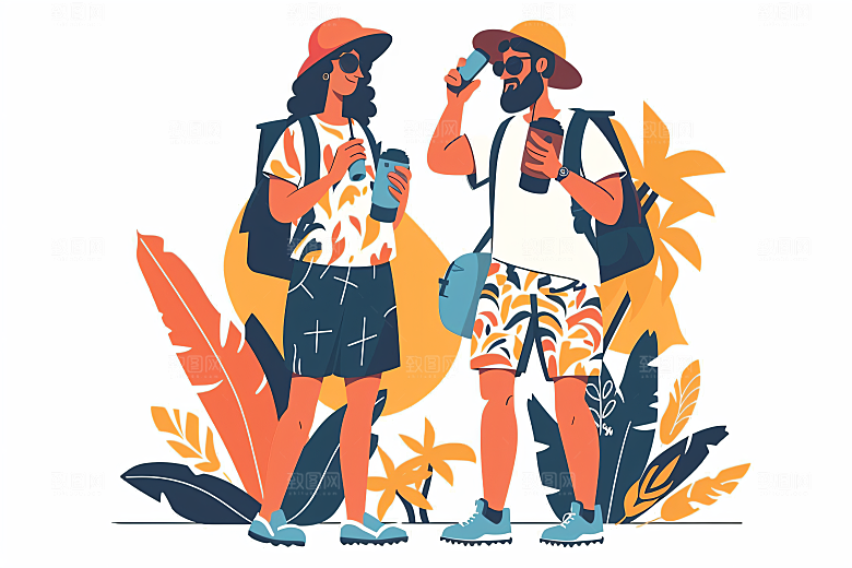 扁平风旅游休闲踏青插画