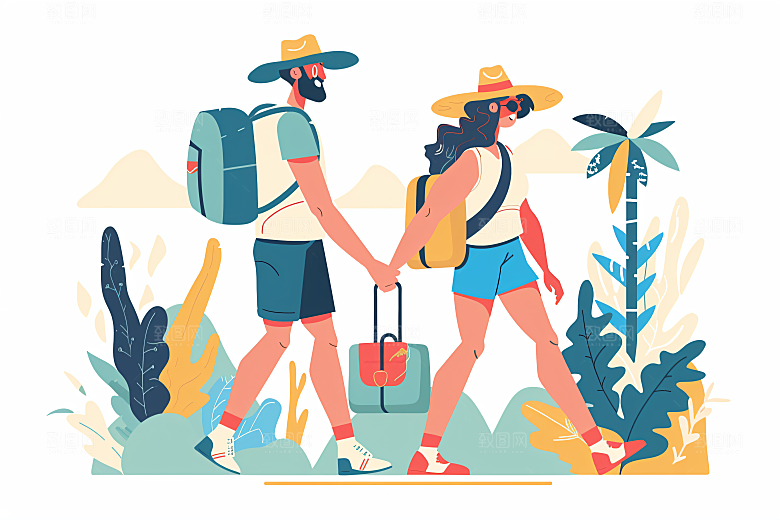 扁平风旅游手绘户外插画