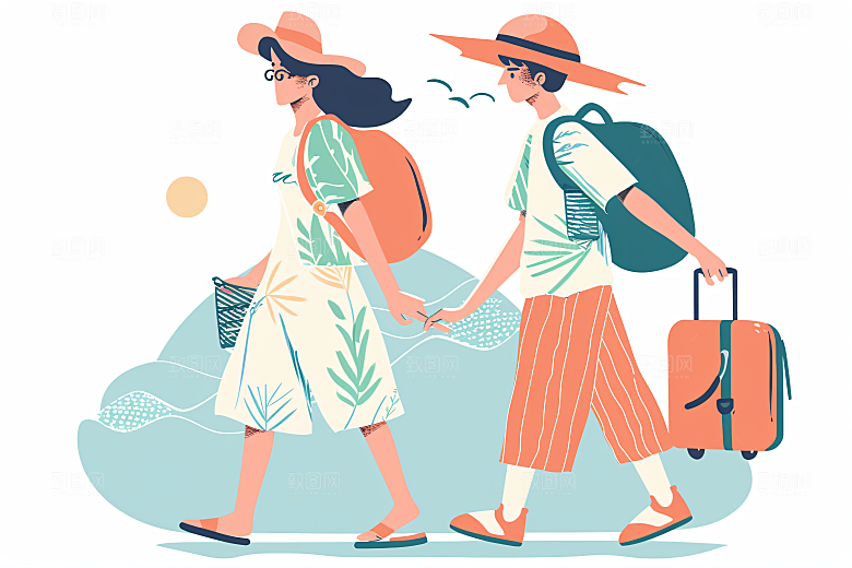 扁平风旅游休闲山野插画