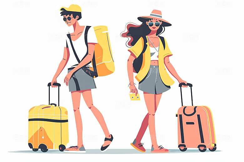 扁平风旅游旅行彩色插画