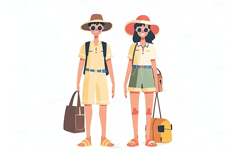 扁平风旅游彩色清新插画