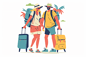 扁平风旅游氛围感徒步插画