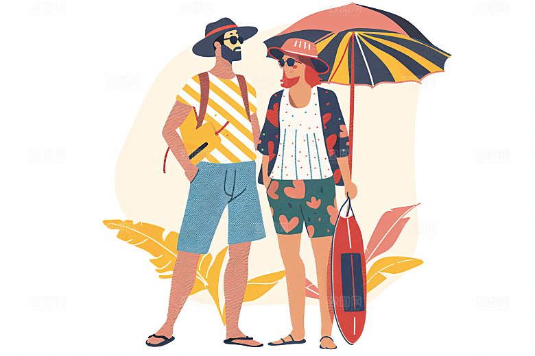 扁平风旅游自由行休闲插画