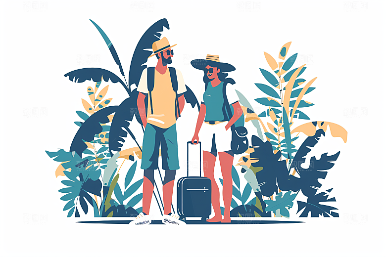 扁平风旅游旅行简约插画