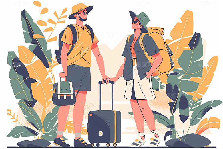 扁平风旅游踏青清新插画