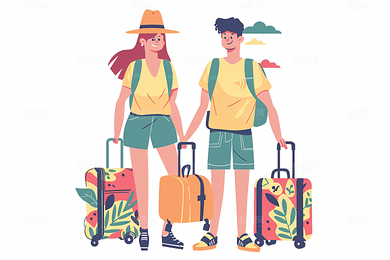 扁平风旅游山野徒步插画