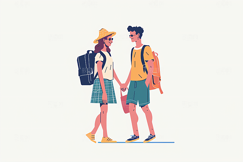 扁平风旅游旅行彩色插画