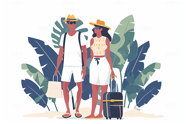 扁平风旅游彩色露营插画