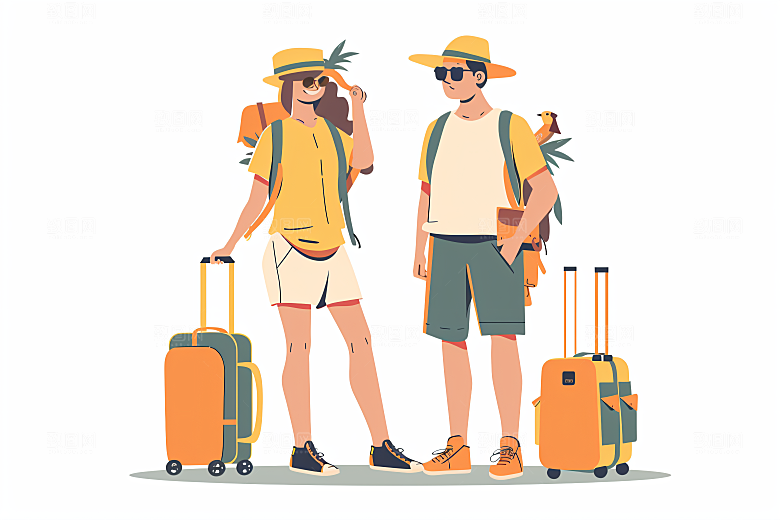 扁平风旅游山野清新插画
