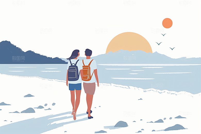 扁平风旅游旅行氛围感插画