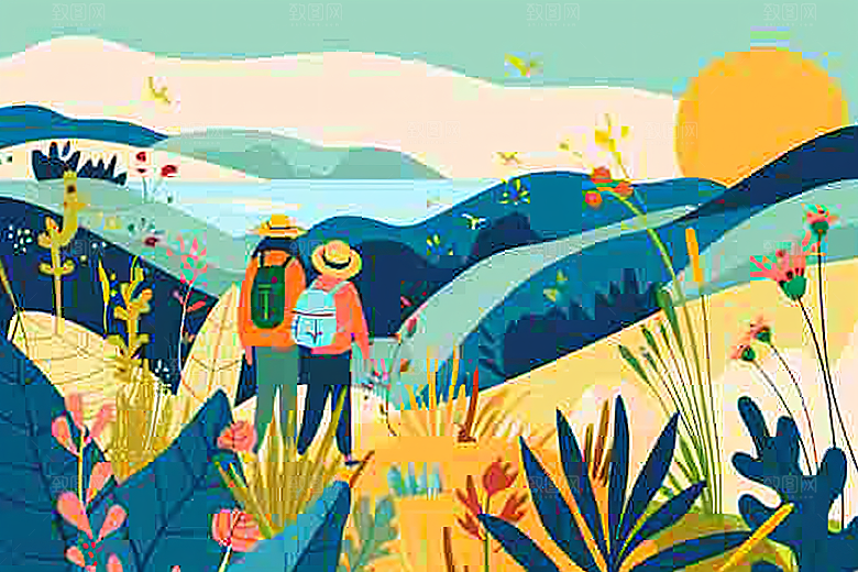 扁平风旅游旅行清新插画