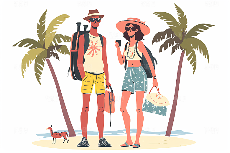 扁平风旅游露营户外插画