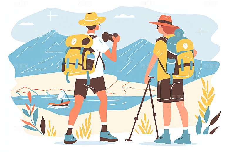 扁平风旅游旅行简约插画