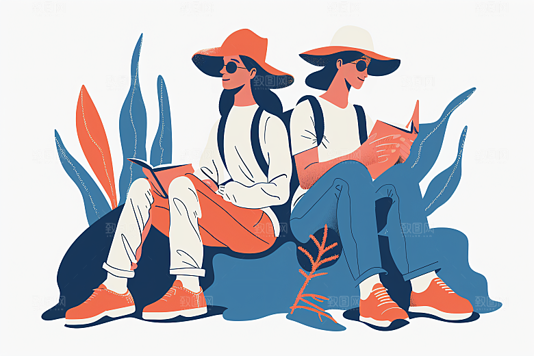 扁平风旅游户外氛围感插画