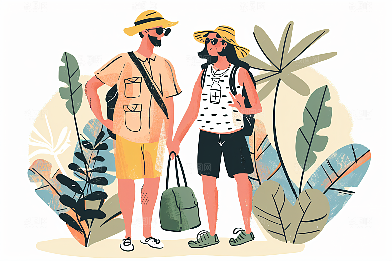 扁平风旅游清新自然插画