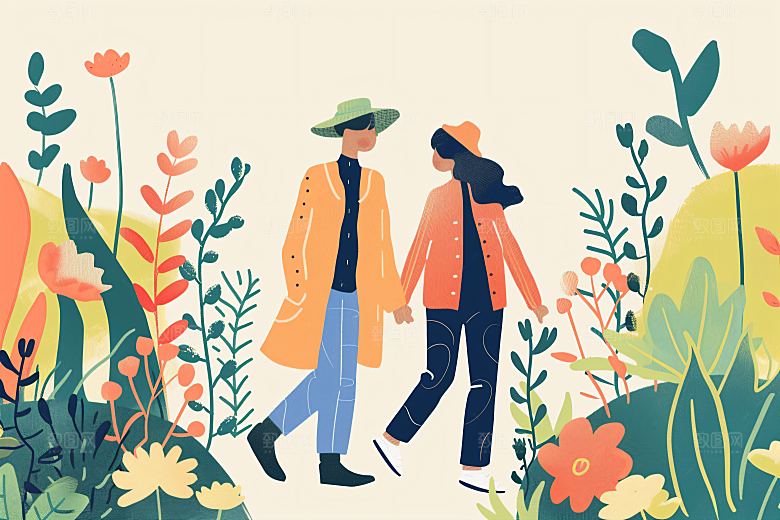 扁平风旅游手绘彩色插画
