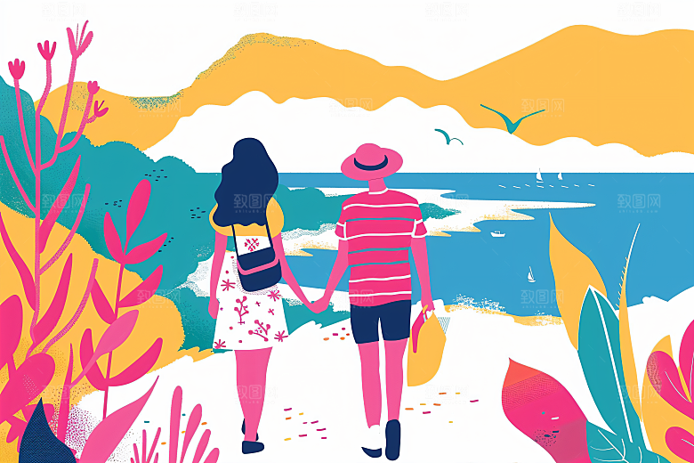 扁平风旅游高清氛围感插画