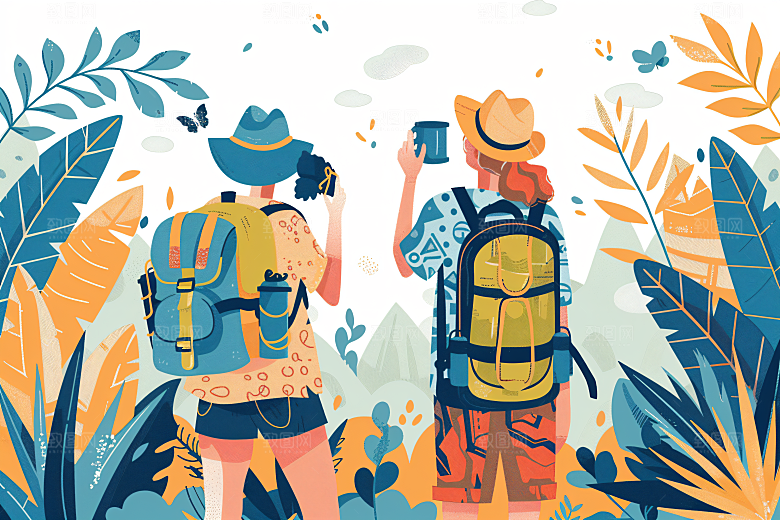 扁平风旅游自然自由行插画