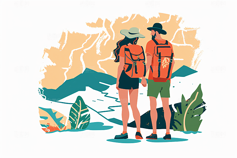 扁平风旅游旅行手绘插画